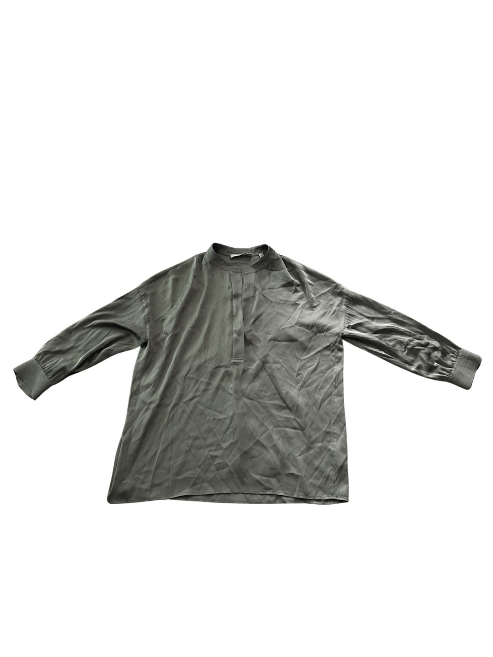 Vince Silk Band Collar Long Sleeve Popover Blouse | Charcoal | Size S